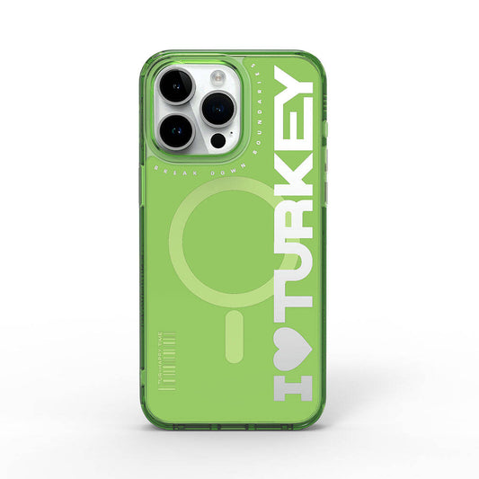 Apple iPhone 15 Pro Max Case with M-Safe Charging Feature, I Love Turkey Text Pattern, Wiwu Turkey E Series Cover Green 