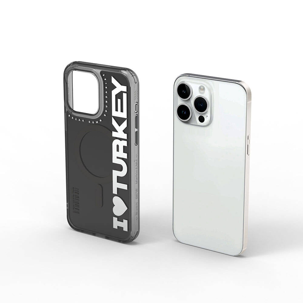 Apple iPhone 15 Pro Max Case with M-Safe Charging Feature, I Love Turkey Text Pattern, Wiwu Turkey E Series Cover, Black 