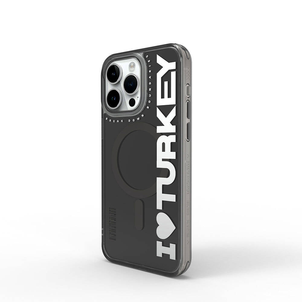 Apple iPhone 15 Pro Max Case with M-Safe Charging Feature, I Love Turkey Text Pattern, Wiwu Turkey E Series Cover, Black 
