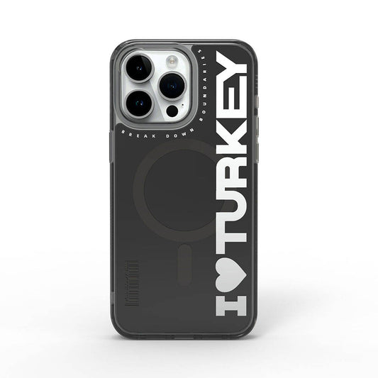 Apple iPhone 15 Pro Max Case with M-Safe Charging Feature, I Love Turkey Text Pattern, Wiwu Turkey E Series Cover, Black 