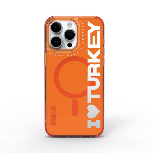 Apple iPhone 15 Pro Max Case M-Safe Charging Feature I Love Turkey Text Pattern Wiwu Turkey E Series Cover Orange 