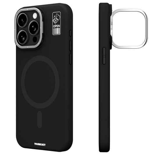 Apple iPhone 15 Pro Max Case M-safe Charging Feature Camera Stand Youngkit Bitty Cream Cover Black 