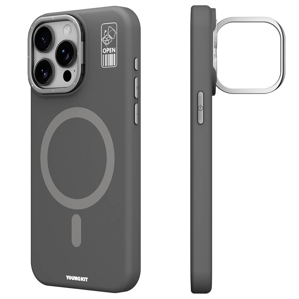 Apple iPhone 15 Pro Max Case M-safe Charging Feature Camera Stand Youngkit Bitty Cream Cover Gray 