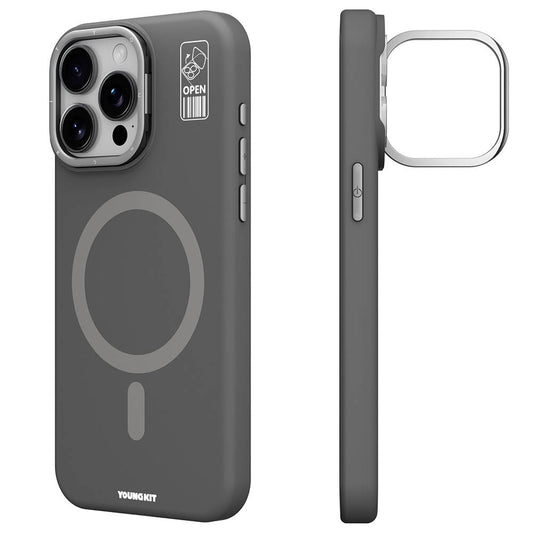 Apple iPhone 15 Pro Max Case M-safe Charging Feature Camera Stand Youngkit Bitty Cream Cover Gray 