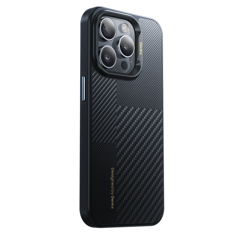 Apple iPhone 15 Pro Max Case M-safe Charging Feature Carbon Fiber Benks Montage Hybrid ArmorPro Kevlar Cover Black 