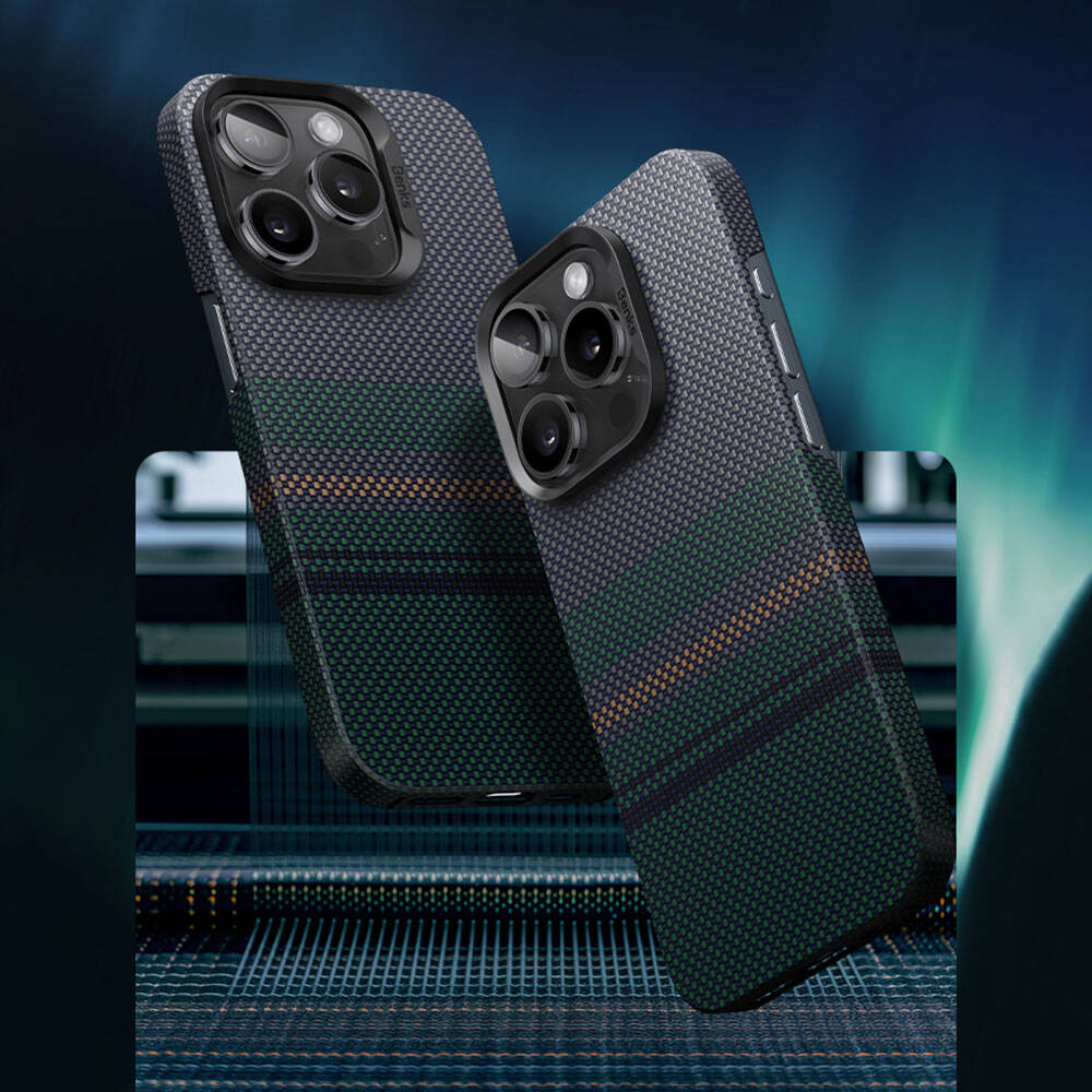Apple iPhone 15 Pro Max Case M-safe Charging Feature Carbon Fiber Design Benks Aurora ArmorAir Kevlar Cover Black 