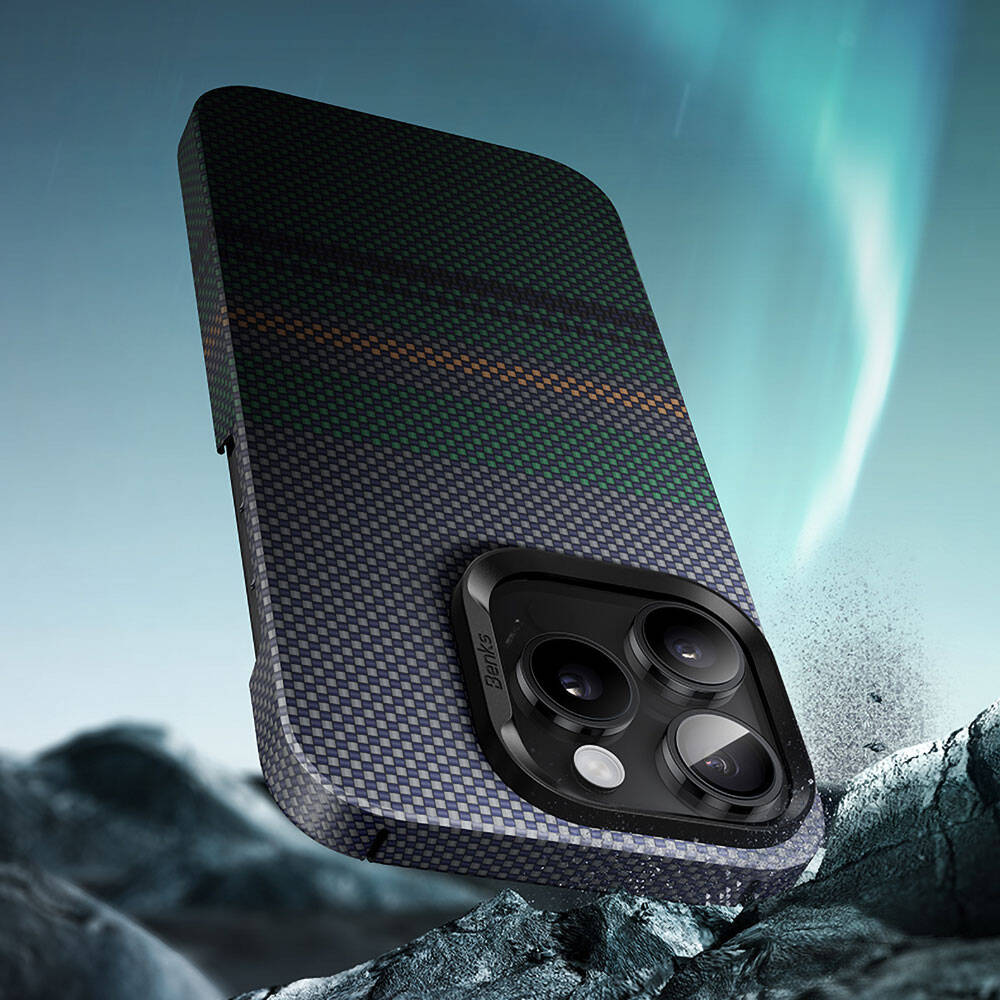 Apple iPhone 15 Pro Max Case M-safe Charging Feature Carbon Fiber Design Benks Aurora ArmorAir Kevlar Cover Black 
