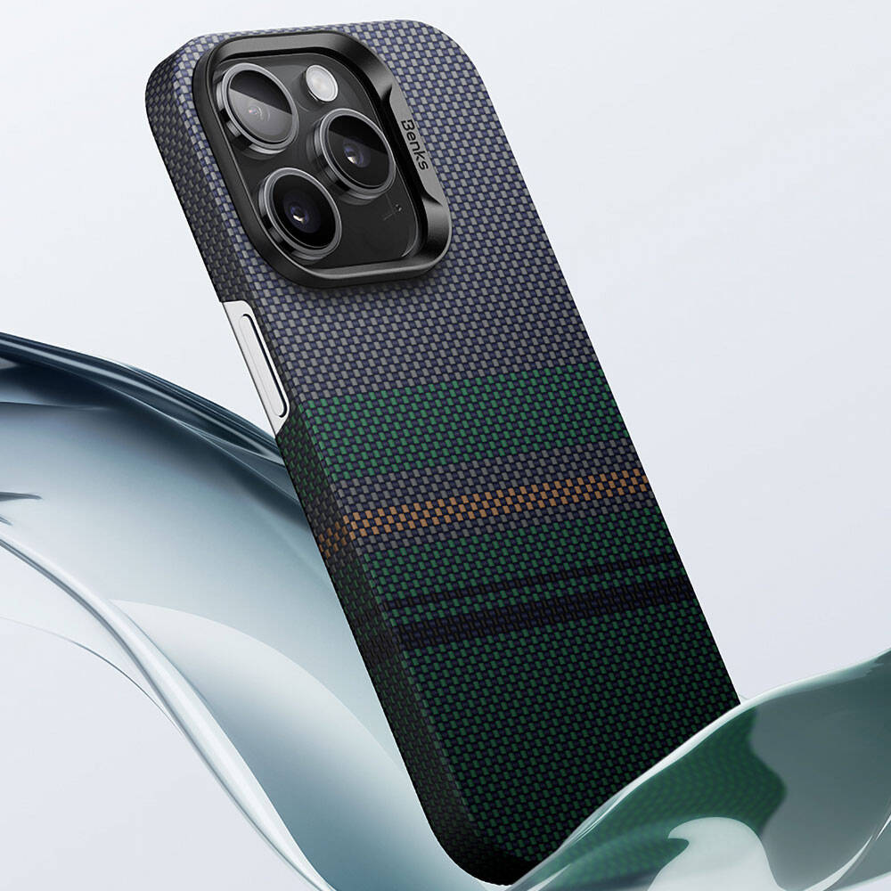 Apple iPhone 15 Pro Max Case M-safe Charging Feature Carbon Fiber Design Benks Aurora ArmorAir Kevlar Cover Black 