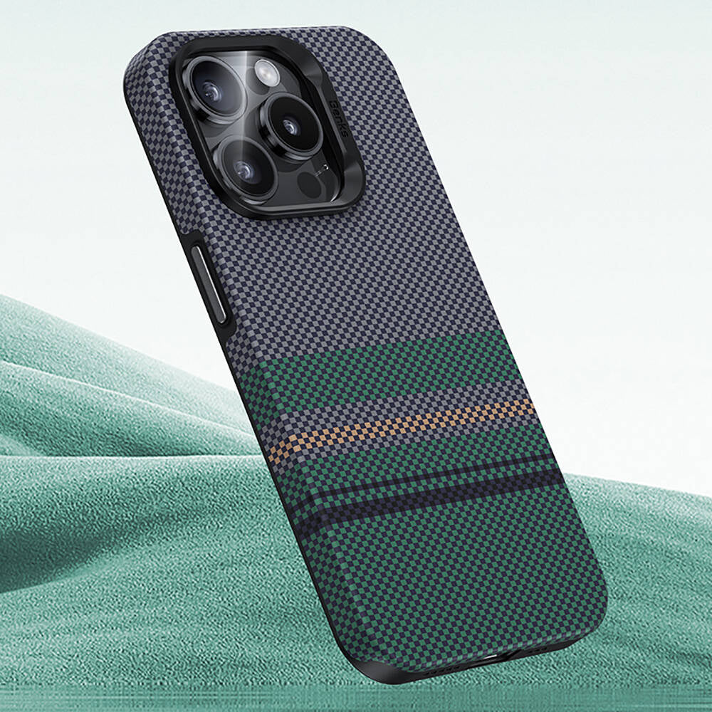 Apple iPhone 15 Pro Max Case M-safe Charging Feature Carbon Fiber Design Benks Aurora ArmorPro Kevlar Cover Black