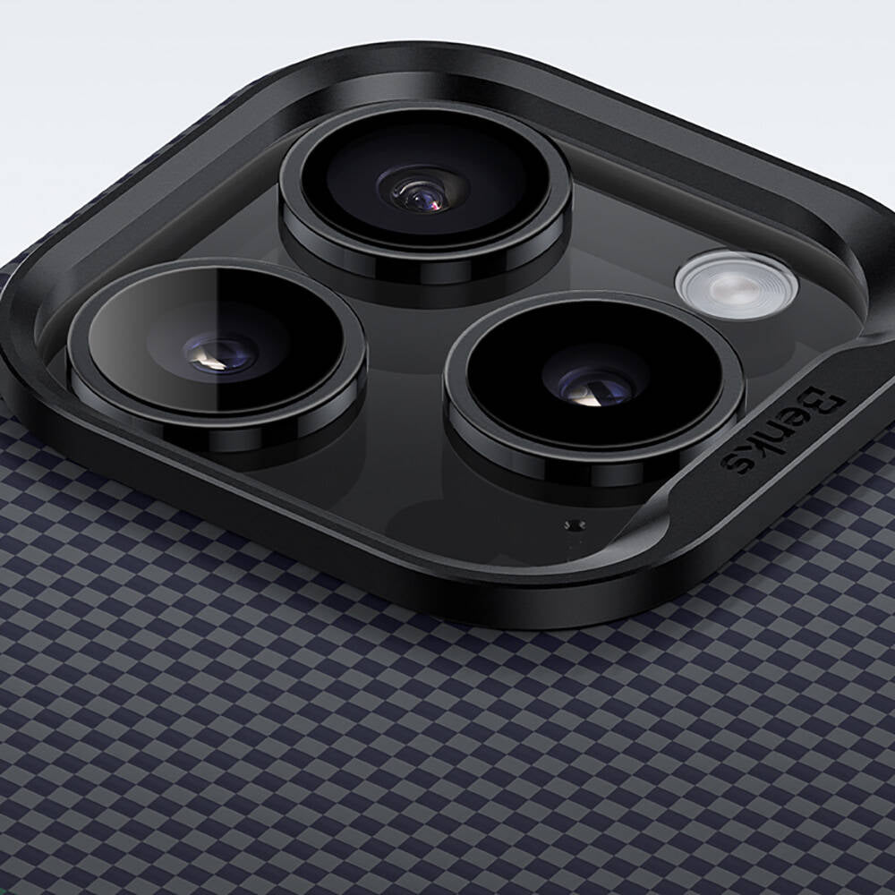 Apple iPhone 15 Pro Max Case M-safe Charging Feature Carbon Fiber Design Benks Aurora ArmorPro Kevlar Cover Black