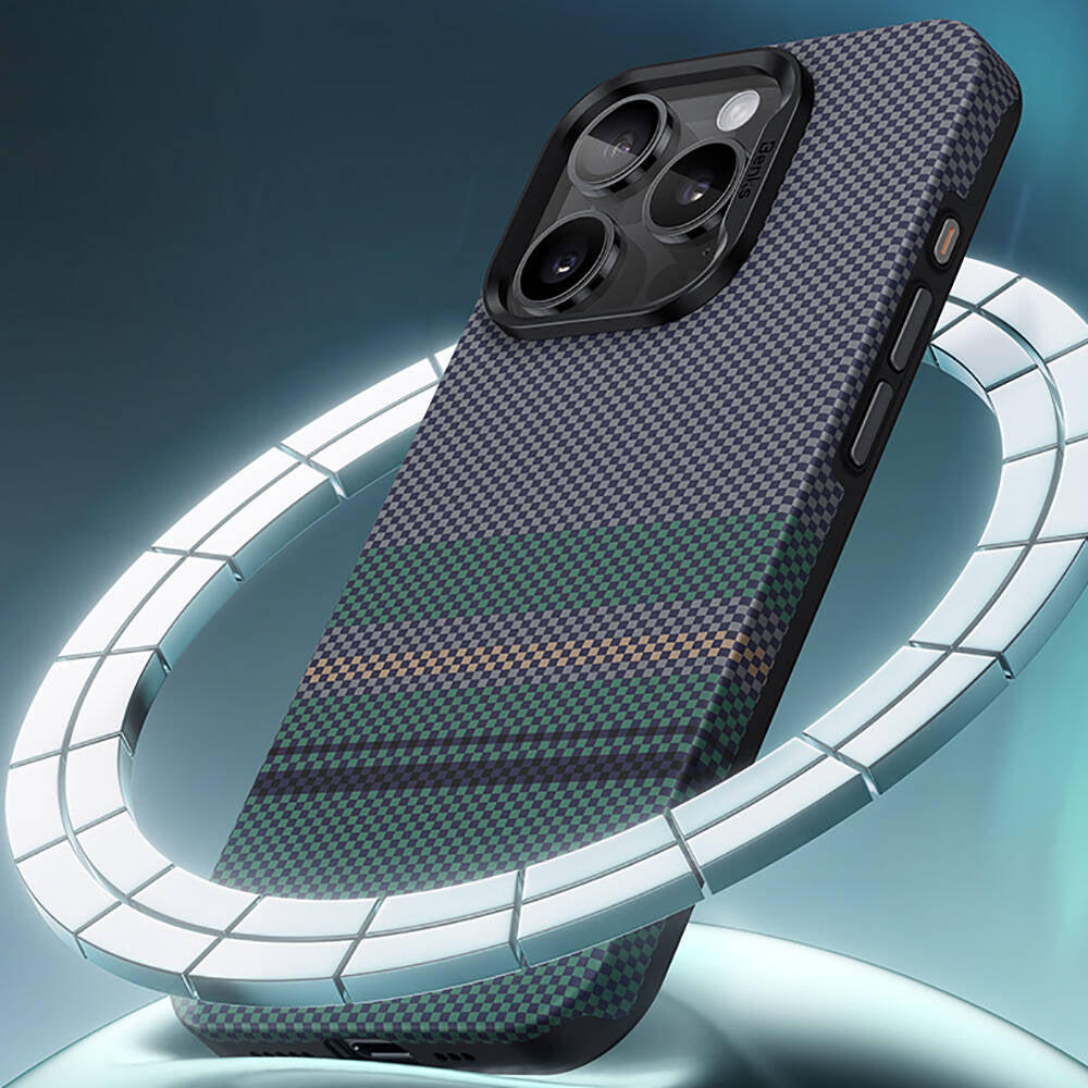 Apple iPhone 15 Pro Max Case M-safe Charging Feature Carbon Fiber Design Benks Aurora ArmorPro Kevlar Cover Black
