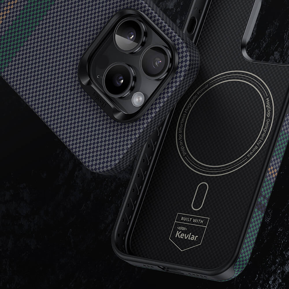 Apple iPhone 15 Pro Max Case M-safe Charging Feature Carbon Fiber Design Benks Aurora ArmorPro Kevlar Cover Black