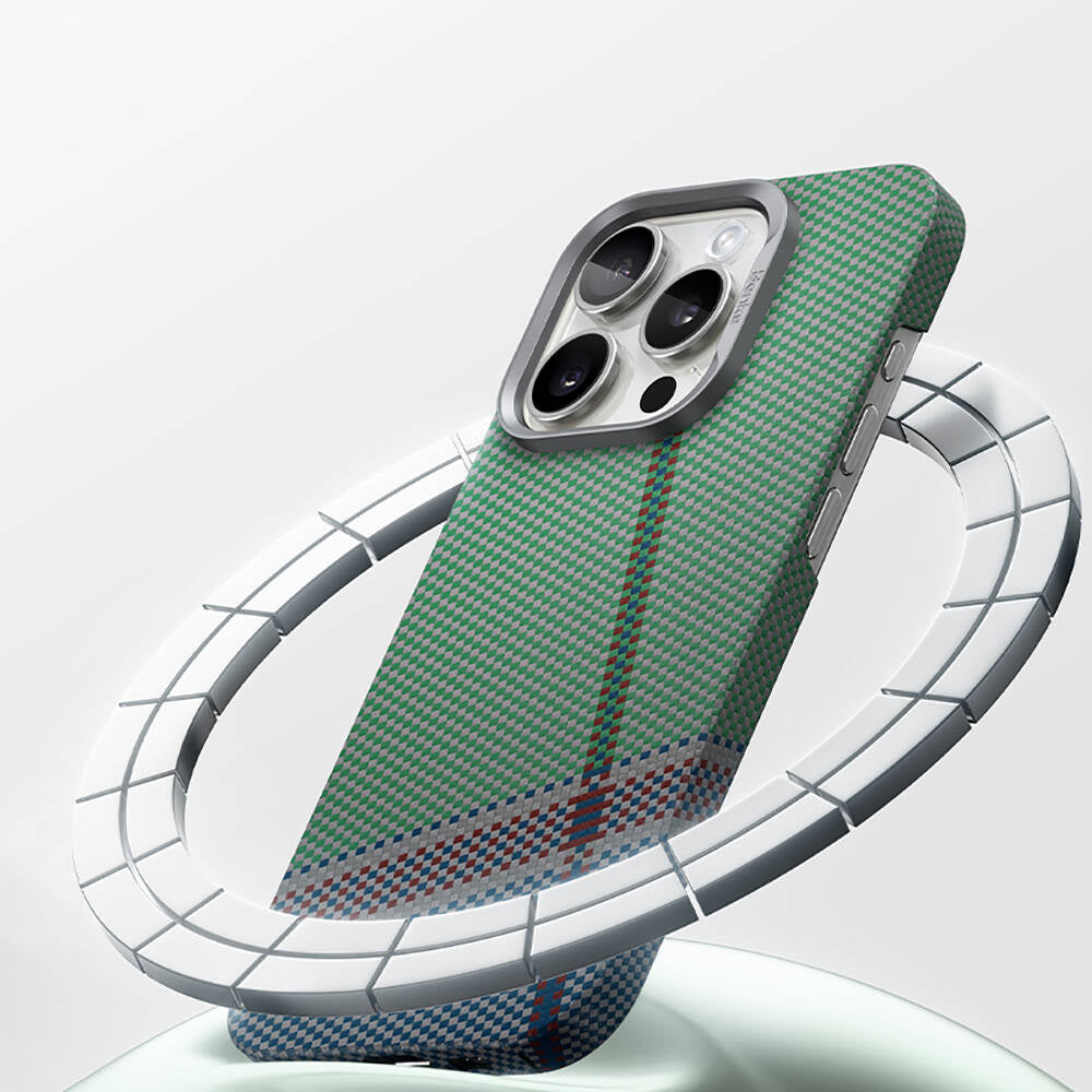 Apple iPhone 15 Pro Max Case with M-safe Charging Feature Carbon Fiber Design Benks Passion Green ArmorAir Kevlar Cover Green