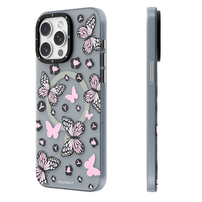 Apple iPhone 15 Pro Max Kılıf M-safe Şarj Özellikli Kelebek Desenli Youngkit Shadow Dance Serisi Kapak
