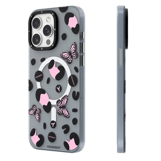 Apple iPhone 15 Pro Max Case M-safe Charging Feature Butterfly Pattern Youngkit Shadow Dance Series Cover Black 