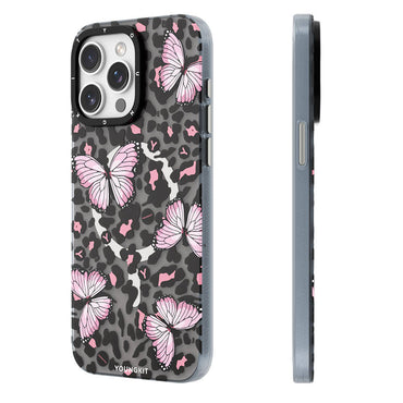 Apple iPhone 15 Pro Max Case M-safe Charging Feature Butterfly Pattern Youngkit Shadow Dance Series Cover Black 