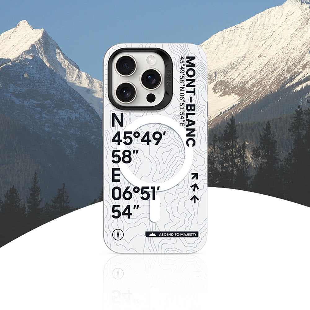Apple iPhone 15 Pro Max Case M-safe Charging Feature Coordinate Text Patterned Benks Summit Series Cover White 