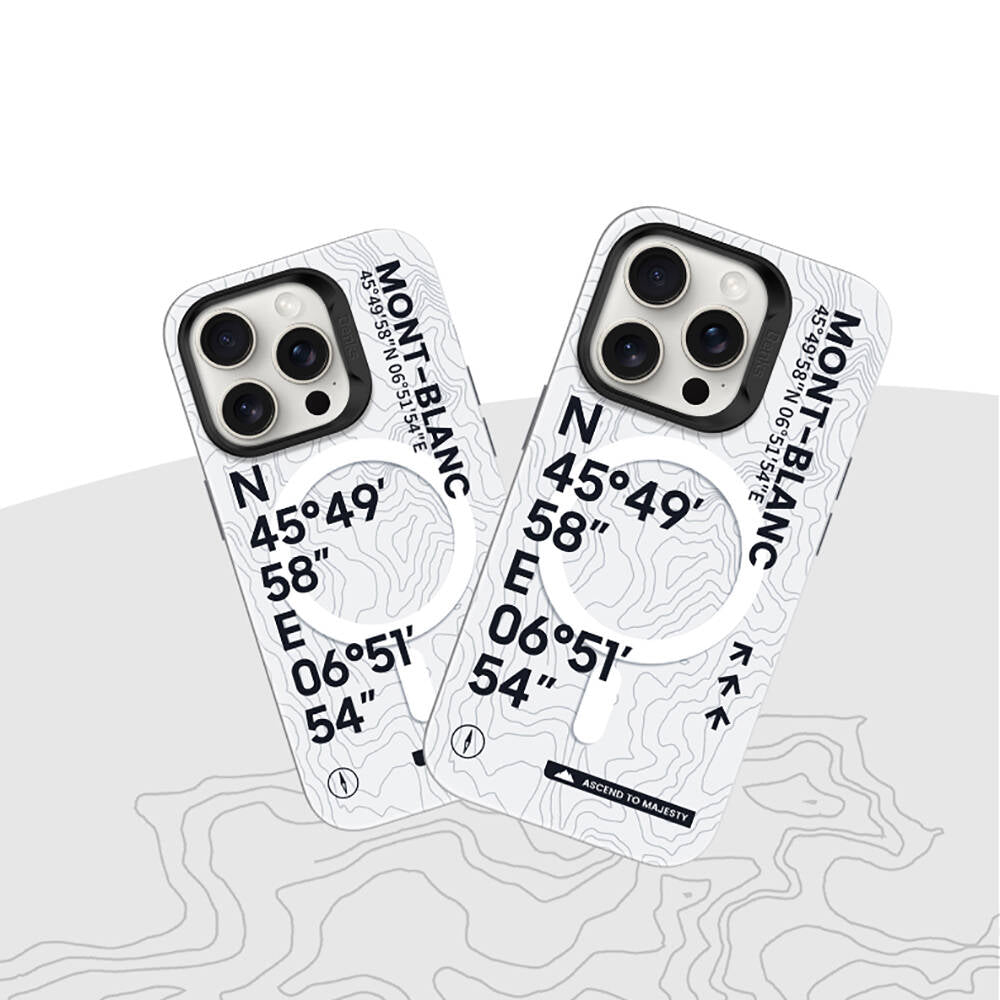 Apple iPhone 15 Pro Max Case M-safe Charging Feature Coordinate Text Patterned Benks Summit Series Cover White 