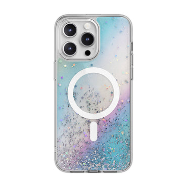 Apple iPhone 15 Pro Max Kılıf M-safe Şarj Özellikli Parlayan Simli Şeffaf Lisanslı Switcheasy Starfield-M Kapak Renksiz