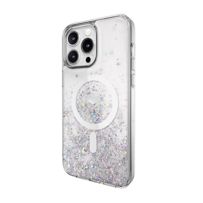 Apple iPhone 15 Pro Max Kılıf M-safe Şarj Özellikli Parlayan Simli Şeffaf Lisanslı Switcheasy Starfield-M Kapak Renksiz