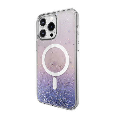 Apple iPhone 15 Pro Max Kılıf M-safe Şarj Özellikli Parlayan Simli Şeffaf Lisanslı Switcheasy Starfield-M Kapak Mor