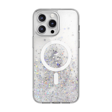 Apple iPhone 15 Pro Max Kılıf M-safe Şarj Özellikli Parlayan Simli Şeffaf Lisanslı Switcheasy Starfield-M Kapak