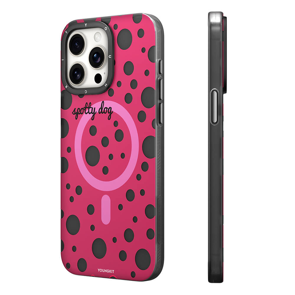 Apple iPhone 15 Pro Max Case M-safe Charging Feature Polka Dot Patterned Youngkit Spots Series Cover White 