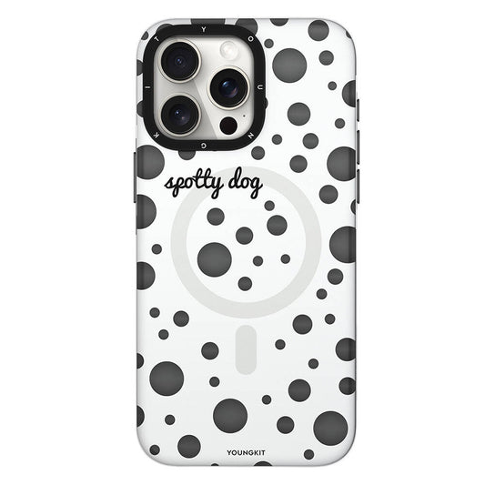 Apple iPhone 15 Pro Max Case M-safe Charging Feature Polka Dot Patterned Youngkit Spots Series Cover White 