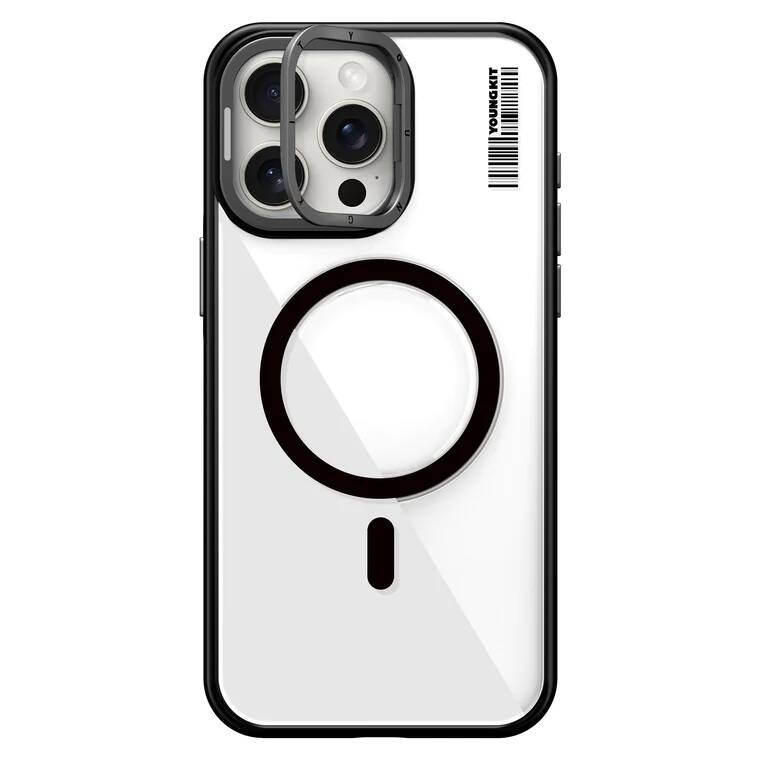 Apple iPhone 15 Pro Max Case M-safe Charging Feature Anti-Yellowing Youngkit Crystal Grid Cover Silver 