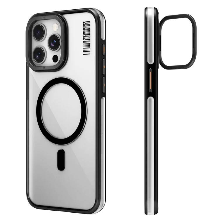 Apple iPhone 15 Pro Max Case M-safe Charging Feature Anti-Yellowing Youngkit Crystal Grid Cover Silver 