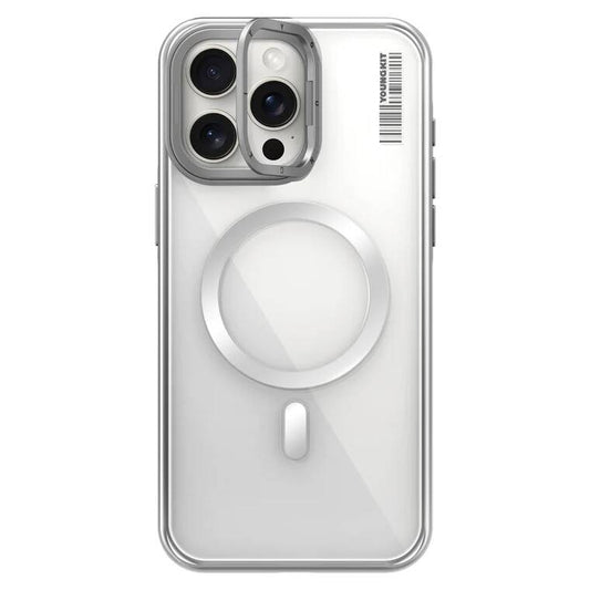Apple iPhone 15 Pro Max Case M-safe Charging Feature Anti-Yellowing Youngkit Crystal Grid Cover Silver 