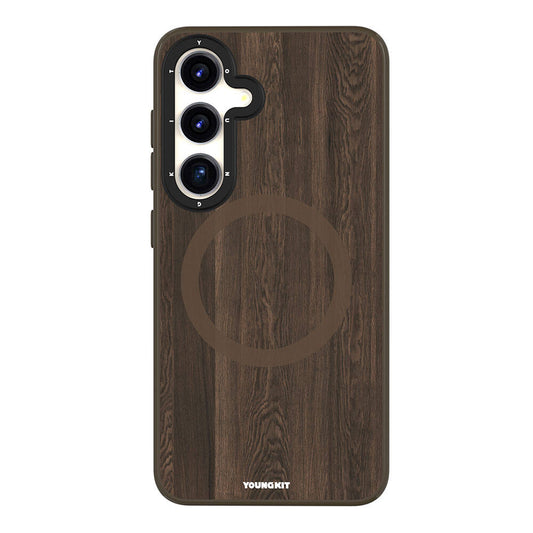 Galaxy S24 Case M-safe Charging Feature Yellowing Resistant Youngkit Wood Forest Series Cover Brown 