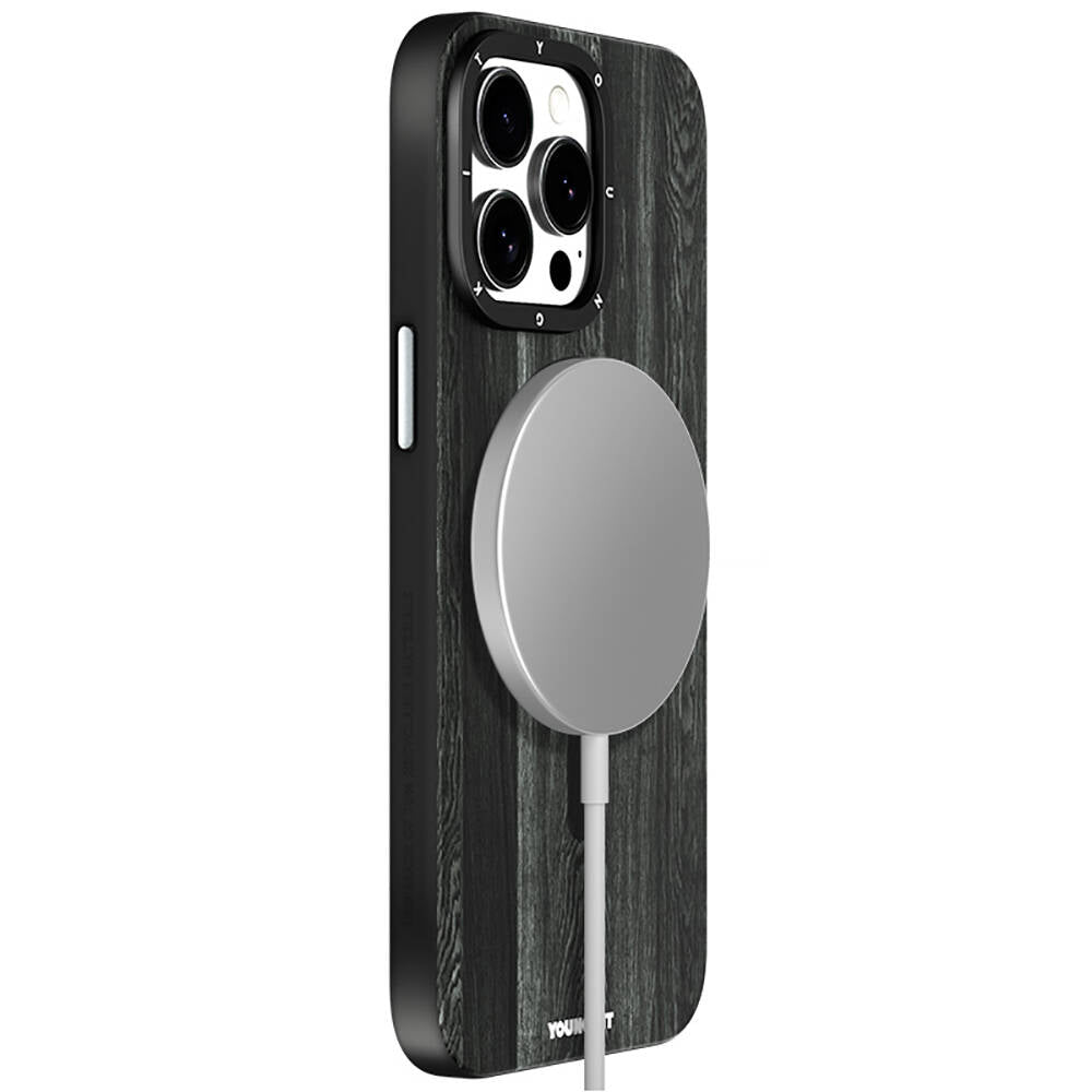 Apple iPhone 15 Pro Max Case M-safe Charging Feature Yellowing Resistant Youngkit Wood Forest Series Cover Black 