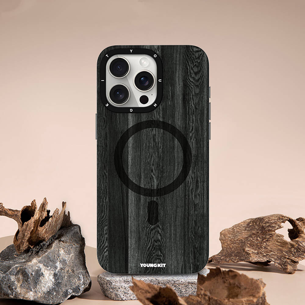 Apple iPhone 15 Pro Max Case M-safe Charging Feature Yellowing Resistant Youngkit Wood Forest Series Cover Brown 