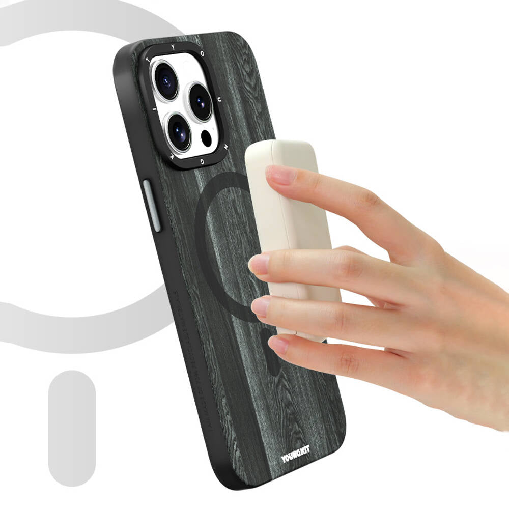 Apple iPhone 15 Pro Max Case M-safe Charging Feature Yellowing Resistant Youngkit Wood Forest Series Cover Brown 