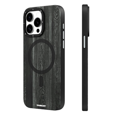 Apple iPhone 15 Pro Max Case M-safe Charging Feature Yellowing Resistant Youngkit Wood Forest Series Cover Black 