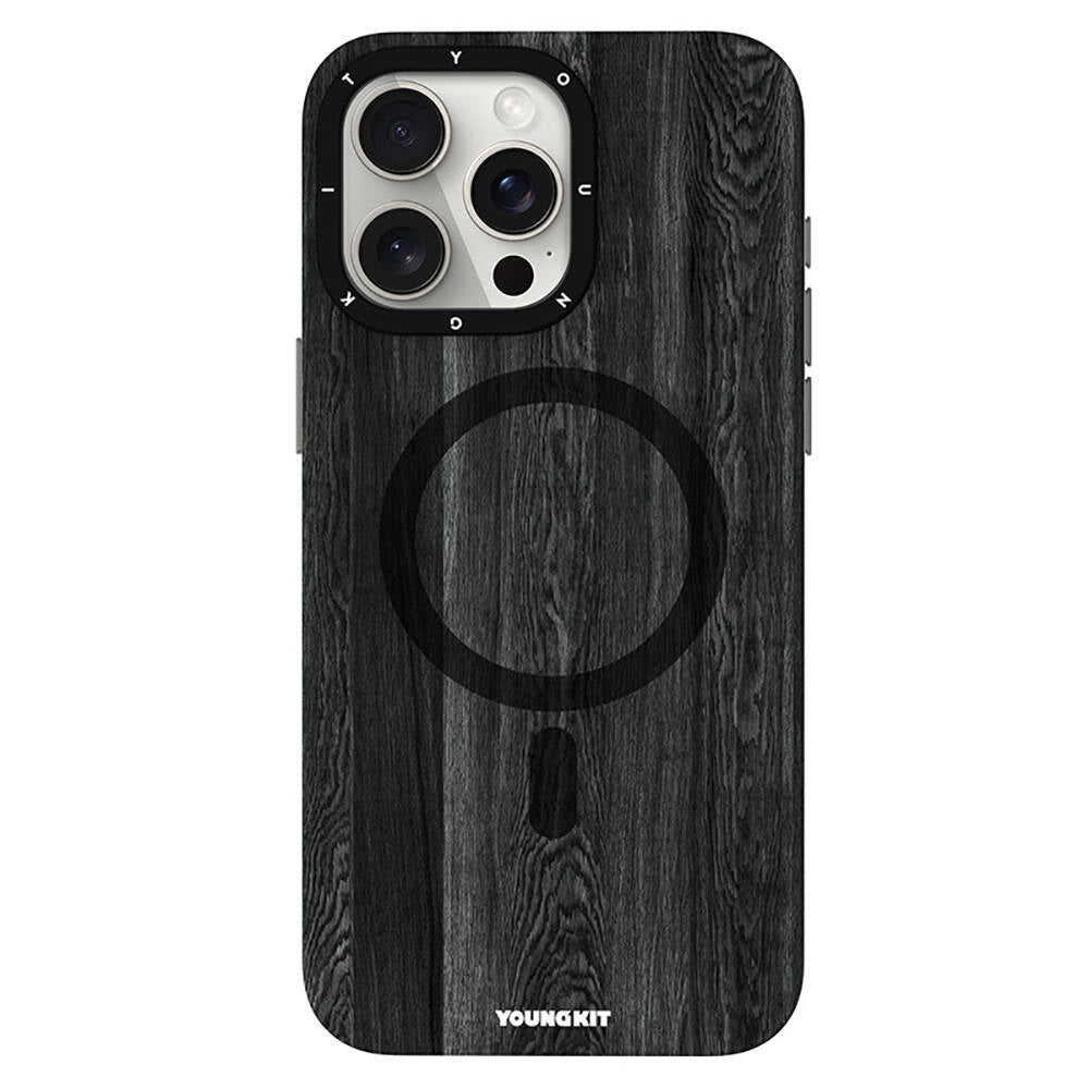 Apple iPhone 15 Pro Max Case M-safe Charging Feature Yellowing Resistant Youngkit Wood Forest Series Cover Black 