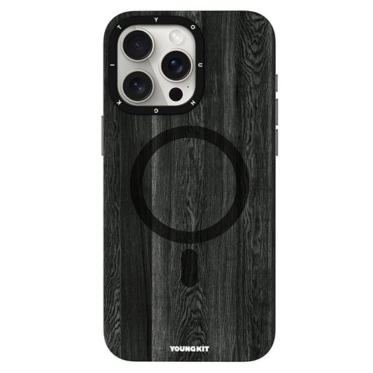 Apple iPhone 15 Pro Max Case M-safe Charging Feature Yellowing Resistant Youngkit Wood Forest Series Cover Black 