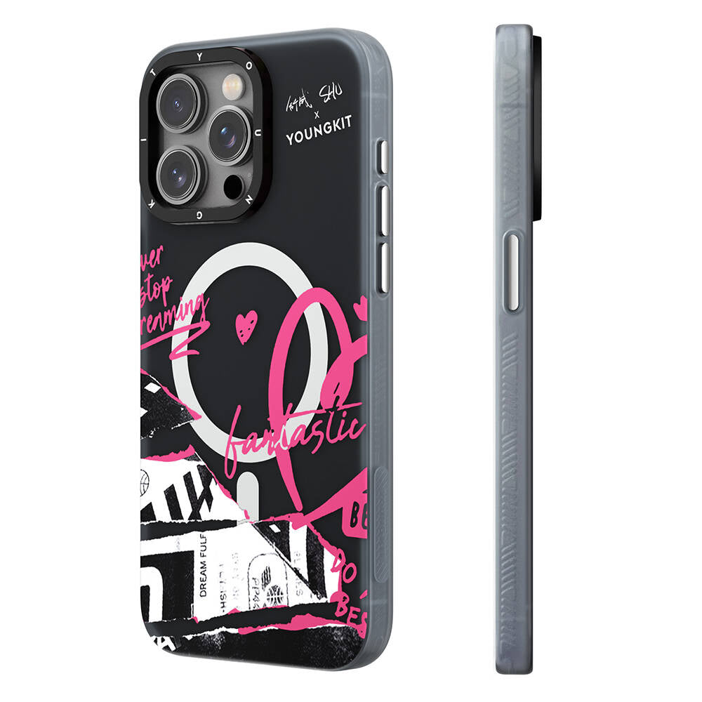 Apple iPhone 15 Pro Max Case M-safe Charging Feature Shu Design Youngkit Dreamland Series Cover Black 