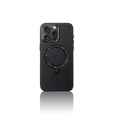 Apple iPhone 15 Pro Max Kılıf M-safe Şarj Özellikli Standlı Suni Deri Tasarımlı Pynana Dancing Circle Serisi Kapak Mavi