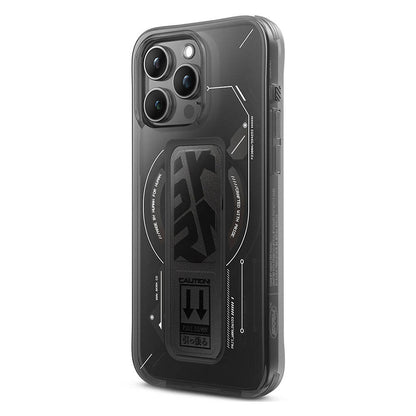 Apple iPhone 15 Pro Max Kılıf M-safe Şarj Özellikli Teknoloji Desenli Standlı Skinarma Helio Kapak Gri