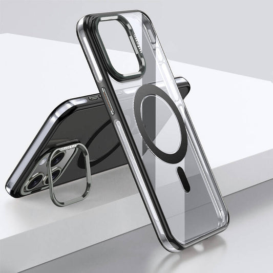 Apple iPhone 15 Pro Max Kılıf M-safe Şarj Özellikli Wlons Standlı Efsane Kapak Siyah