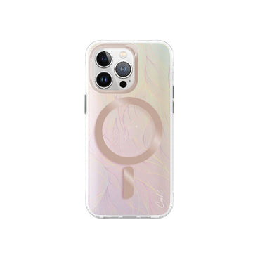 Apple iPhone 15 Pro Max Kılıf M-safe Şarj Özellikli Yaprak Desenli Coehl Willow Kapak Pembe