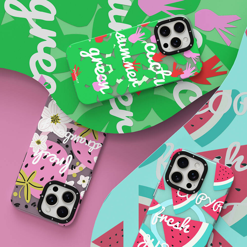 Apple iPhone 15 Pro Max Case M-safe Charging Feature Summer Fruit Pattern Youngkit Fruity Flavor Series Cover Green 