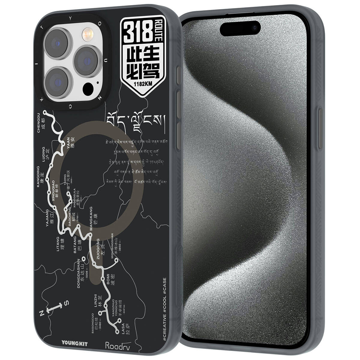 Apple iPhone 15 Pro Max Case M-safe Charging Feature Youngkit 318 Road Series Cover Black 