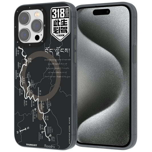 Apple iPhone 15 Pro Max Case M-safe Charging Feature Youngkit 318 Road Series Cover Black 