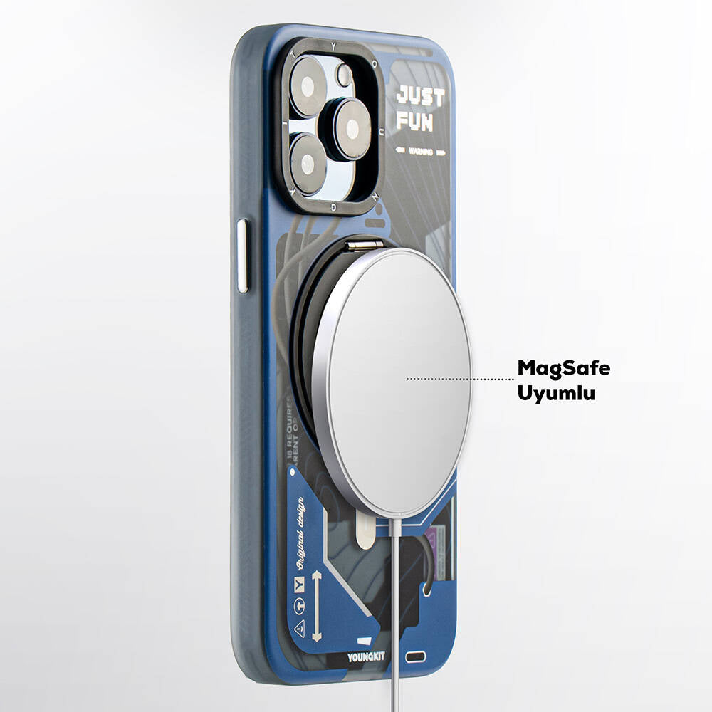 Apple iPhone 15 Pro Max Kılıf M-safe Şarj Özellikli Youngkit 360° Standlı Starship Serisi Kapak Siyah
