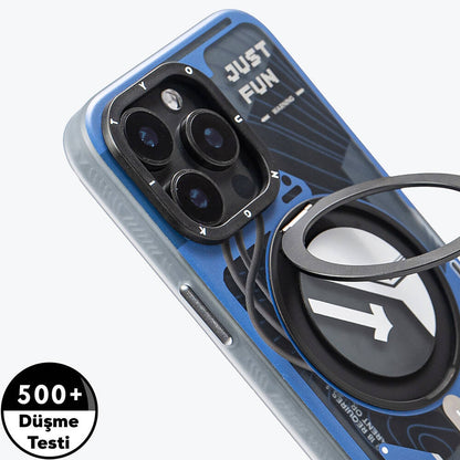Apple iPhone 15 Pro Max Kılıf M-safe Şarj Özellikli Youngkit 360° Standlı Starship Serisi Kapak Mavi