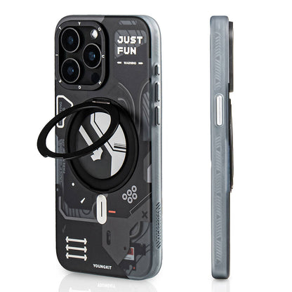 Apple iPhone 15 Pro Max Kılıf M-safe Şarj Özellikli Youngkit 360° Standlı Starship Serisi Kapak Siyah