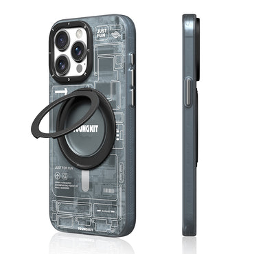 Apple iPhone 15 Pro Max Kılıf M-safe Şarj Özellikli Youngkit 360° Standlı Technology Serisi Kapak Mavi